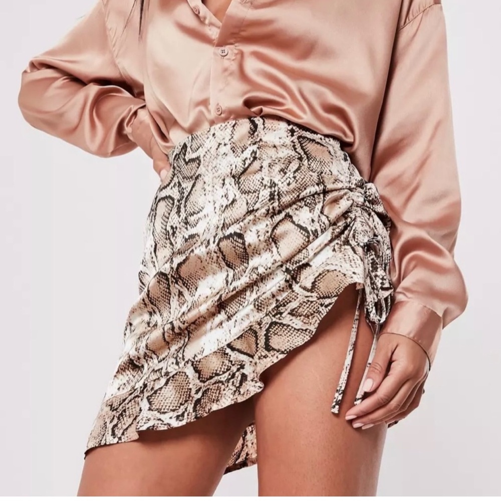 Missguided petite mini skirt snake print ruched ruffle hem